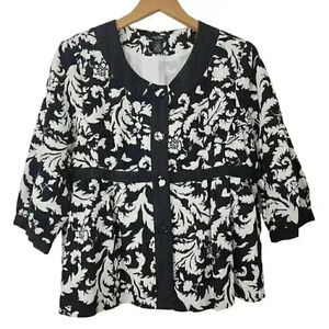 Bob Mackie Studio Linen Blend Paisley Printed Button Women's Blazer L